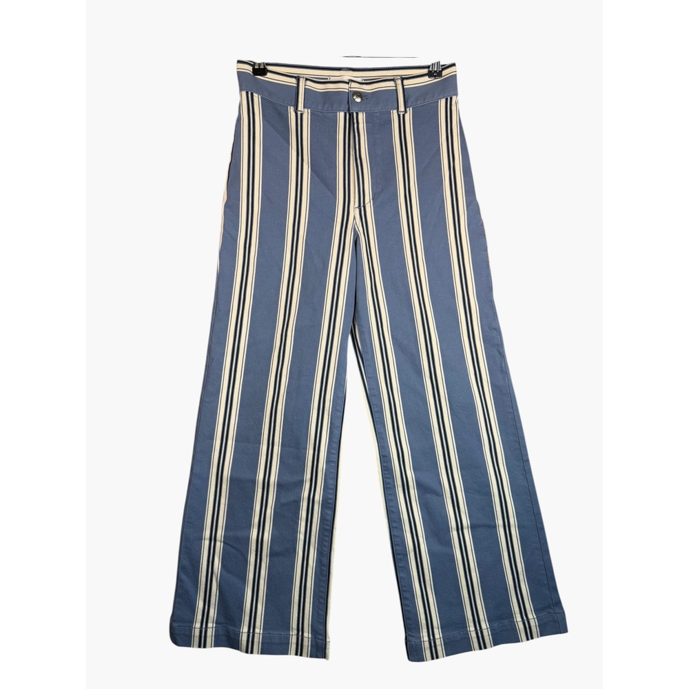 Madewell Emmy Cropped Pant Chalked Indigo Barn Stripe Blue Wide Leg 27 WR2621